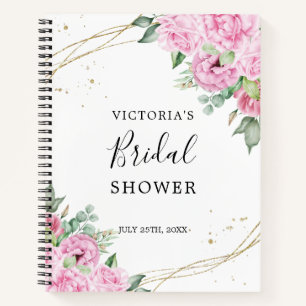 Pink Floral Gold Glitter Bridal Shower Gift List Notebook
