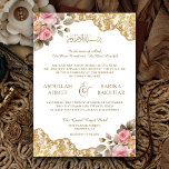 Pink Floral Gold Lace QR Code Muslim Wedding Invitation<br><div class="desc">Amaze your guests with this elegant all in one islamic wedding invite featuring beautiful roses and modern typography with QR code for online RSVP. Simply add your event details on this easy-to-use template to make it a one-of-a-kind invitation.</div>