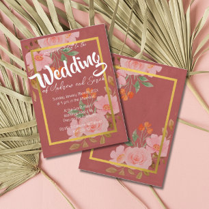 Pink Floral Gold Personalised Invitation