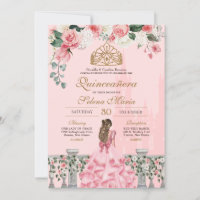 Pink Floral & Gold Princess Fairytale Quinceanera