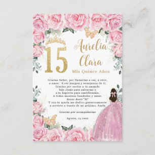 Pink Floral Gold Quinceañera Quince 15 Prayer Card