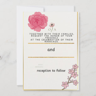 Pink Floral & Gold Wedding Invitation   Cherry Blo