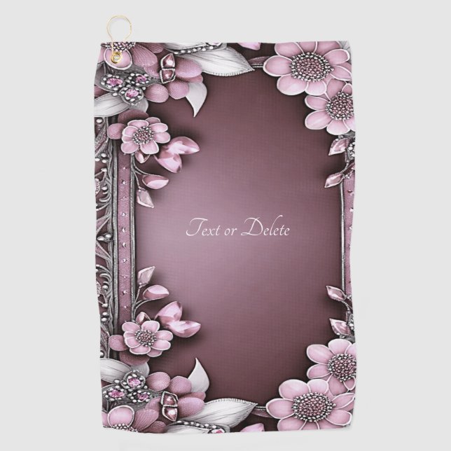 Pink Floral Golf Towel (Front)