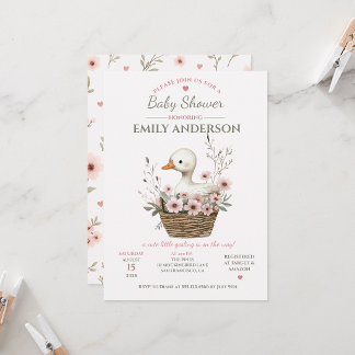 Pink Floral Gosling Baby Shower | Invitation