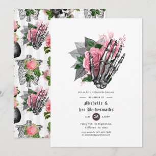 Pink Floral Gothic Skulls Bridesmaids Luncheon Invitation