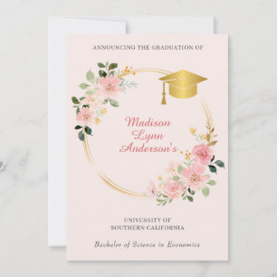 Pink Floral Graduation Announcement