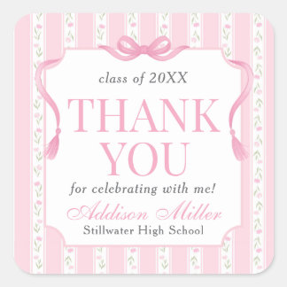 Pink Floral Graduation Announcement Square Sticker