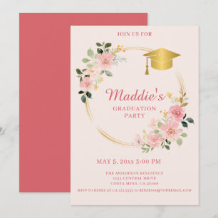Pink Floral Graduation Invitation