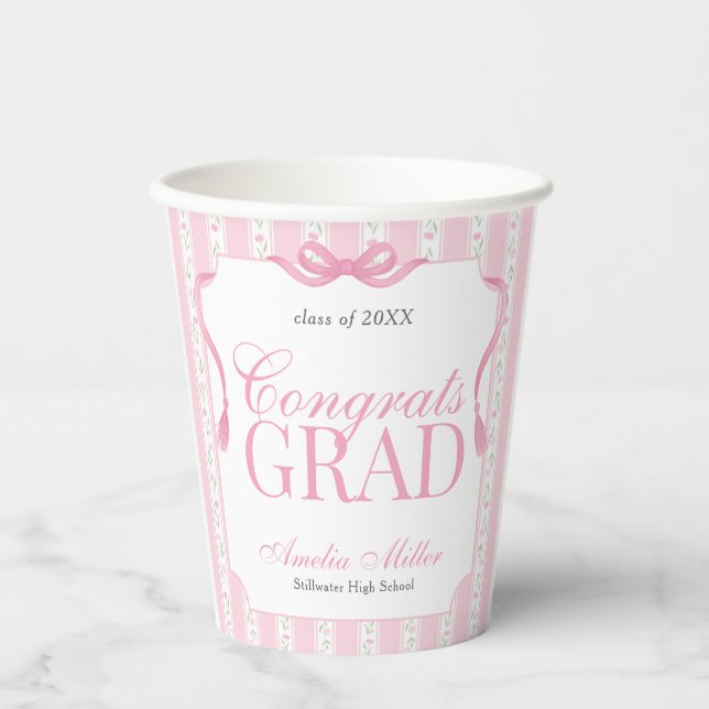 Pink Floral Graduation Paper Cups (Front)