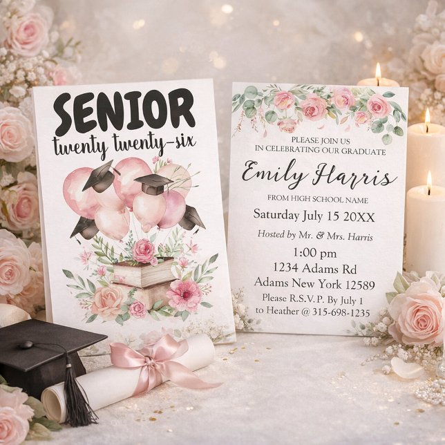 Pink Floral Graduation Party Invitation (Creator Uploaded)