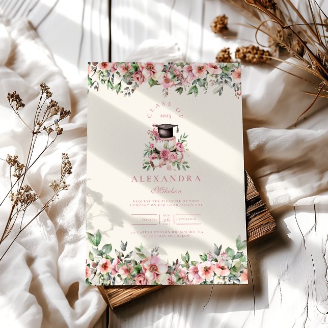 Pink Floral Graduation Party Invitation (Creator Uploaded)