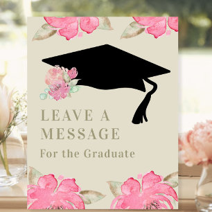 Pink Floral Graduation Party Leave a Message Pedestal Sign