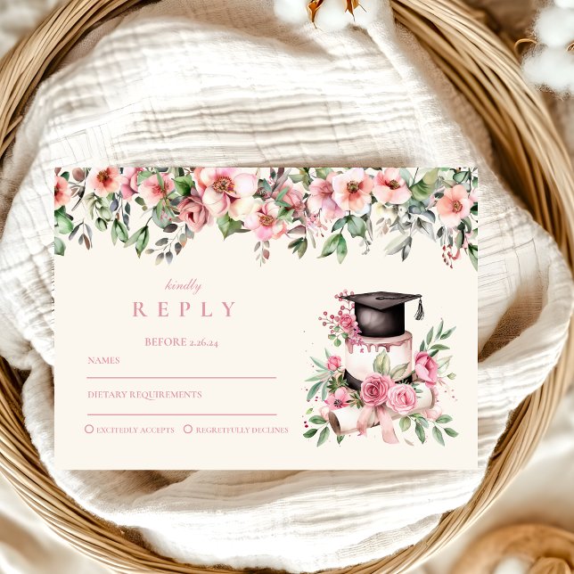 Pink Floral Graduation Party RSVP Card (Creator Uploaded)