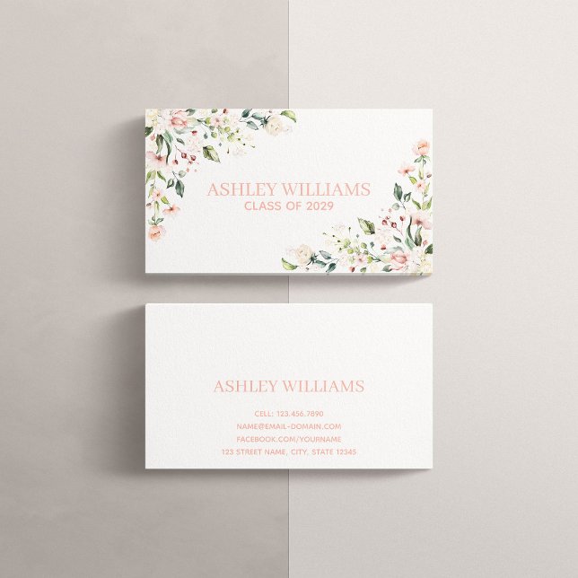 Pink Floral Graduation Watercolor Name Card Name (Creator Uploaded)