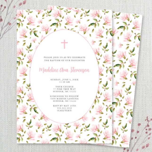 Pink Floral Grandmillenial girl baptism invitation (Creator Uploaded)