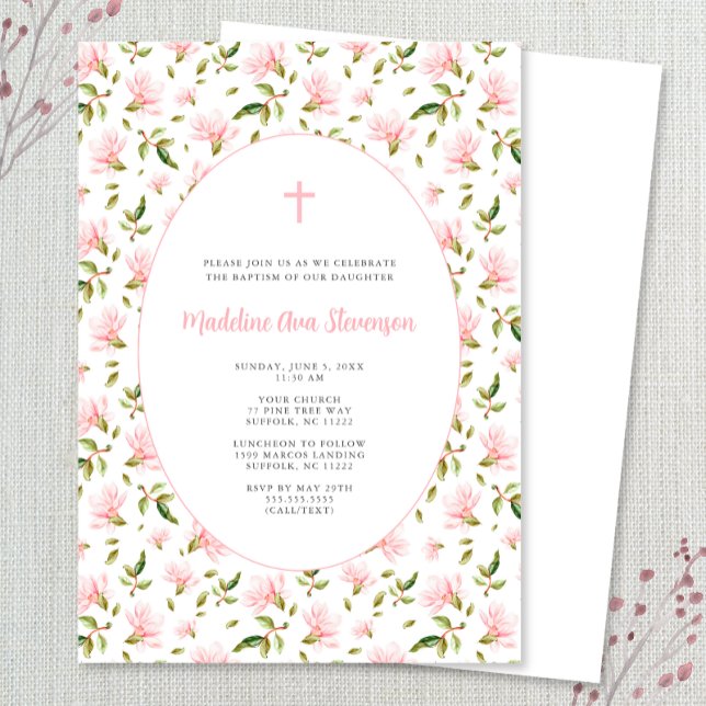 Pink Floral Grandmillenial girl baptism invitation (Creator Uploaded)