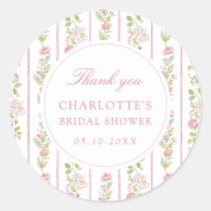 Pink Floral Grandmillennial Bridal Shower Classic Round Sticker