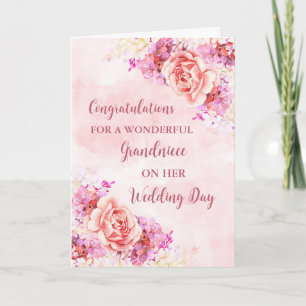Pink Floral Grandniece Wedding Congratulations Card
