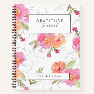 Pink floral gratitude notebook journal
