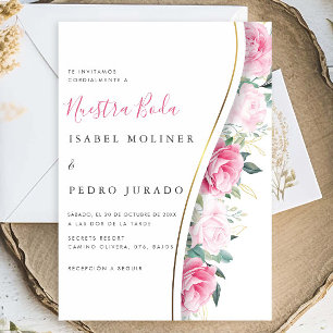 Pink Floral Green Foliage Nuestra Boda Wedding Invitation