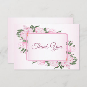 Pink Floral Green Leaves Elegant Wedding Party Thank You Card