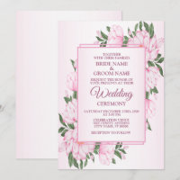 Pink Floral Green Leaves Frame Elegant Wedding