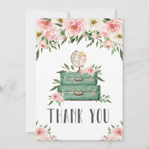 Pink Floral Greenery Adventure Baby Shower Travel Thank You Card