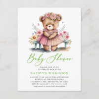 Pink Floral Greenery Elegant Script Girl Baby Show