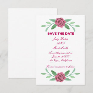 Pink Floral Greenery Foliage Save The Date Card