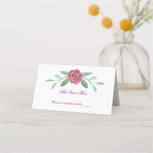 Pink Floral Greenery Foliage Table Place Card