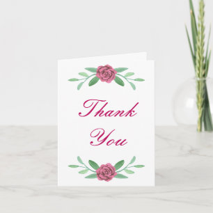 Pink Floral Greenery Foliage Thank You Card