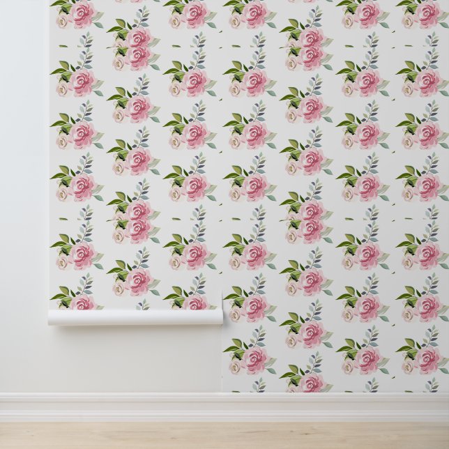 Pink Floral Greenery Foliage Watercolor Chic Wallpaper (Application)