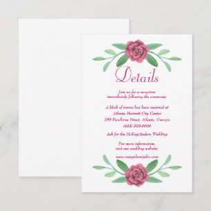 Pink Floral Greenery Foliage Wedding Details Enclosure Card