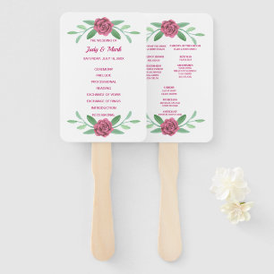 Pink Floral Greenery Foliage Wedding Program Hand Fan