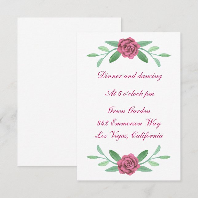 Pink Floral Greenery Foliage Wedding Reception Invitation (Front/Back)
