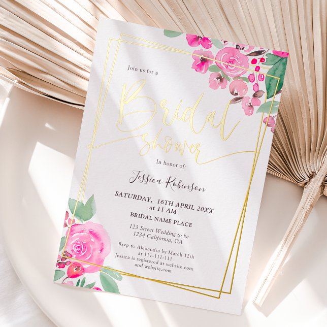 Pink floral greenery gold script bridal shower (Creator Uploaded)
