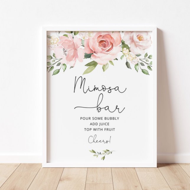 Pink floral greenery Mimosa bar Poster (Creator Uploaded)