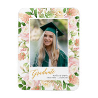 Pink Floral Greenery Script Girl Graduation Photo
