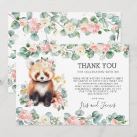Pink Floral Greenery Sweet Red Panda Baby Shower