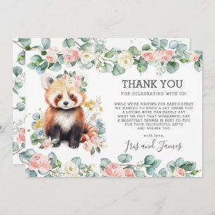 Pink Floral Greenery Sweet Red Panda Baby Shower Thank You Card