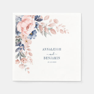 Pink Floral Greenery Watercolor Wedding Paper Napkin