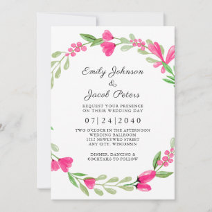 Pink Floral Greenery White Elegance Wedding Announcement