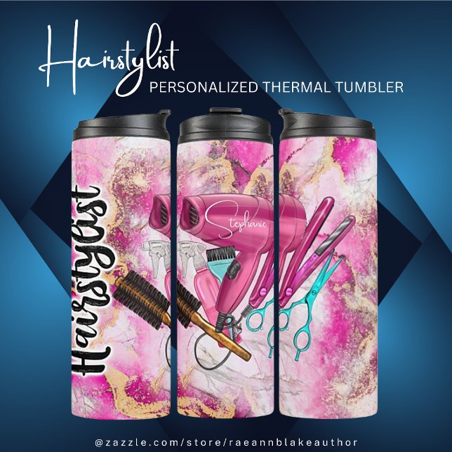 Pink Floral Hairstylist Personalised Thermal Tumbler (Creator Uploaded)