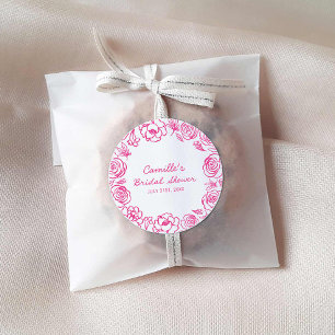 Pink Floral Hand Drawn Classic Round Sticker