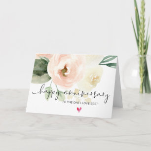 Pink Floral Happy Anniversary Husband Boyfriend Card