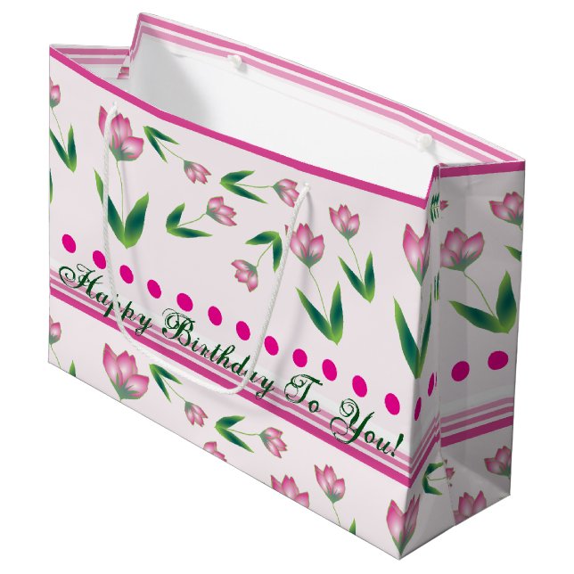 Pink Floral Happy Birthday Bag (Front Angled)