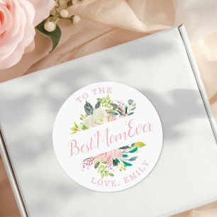 Pink Floral Happy Mother's Day Best Mum Ever Class Classic Round Sticker