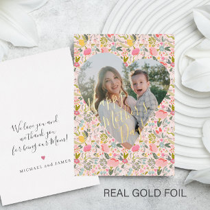 Pink floral Happy Mother's Day custom photo gold 