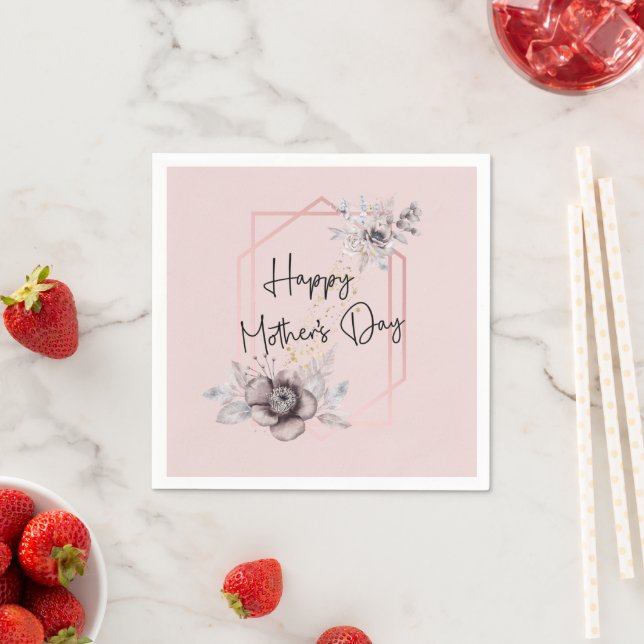 Pink Floral Happy Mother's day Paper Napkin (Insitu)