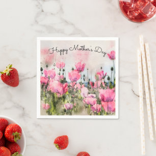 Pink Floral Happy Mother's Day Watercolor Napkin